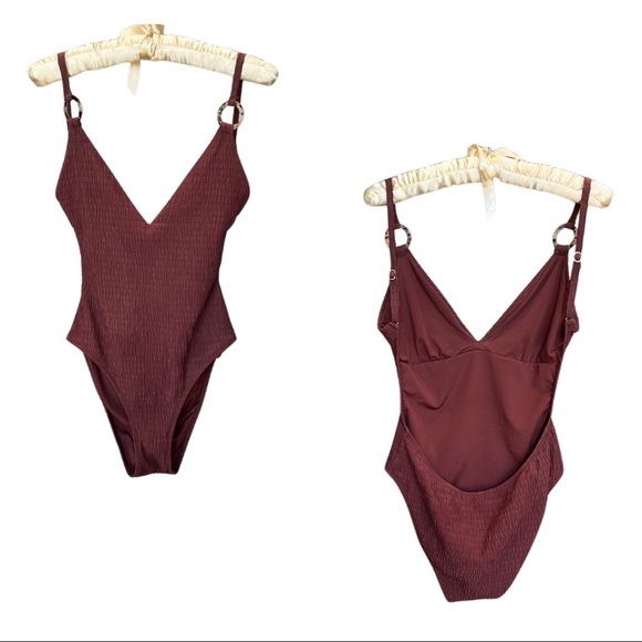 Topshop Other - TOPSHOP brown shirred one piece swimsuit